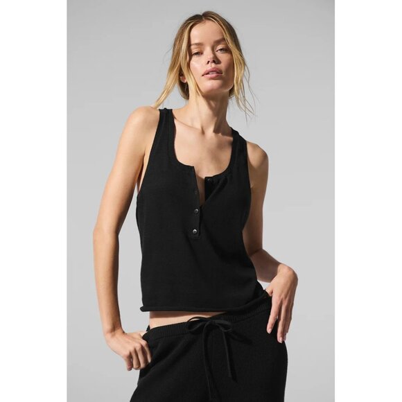 ALO Yoga Supernatural Sweater Henley Tank in Black - Picture 2 of 6